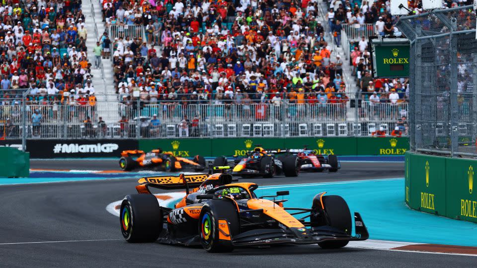 Norris finished 7.61 seconds ahead of second-placed Verstappen to win the 2024 Miami Grand Prix. - Mark Thompson/Getty Images