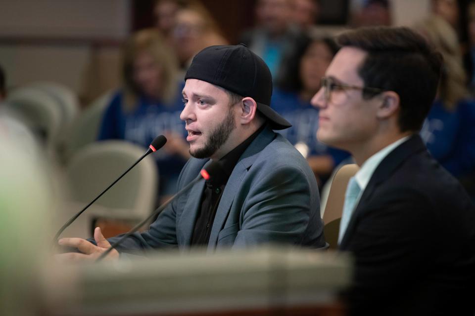 Texas anti-abortion activist, Mark Lee Dickson, addresses Pueblo city council during a meeting on Monday, Dec. 12, 2022.