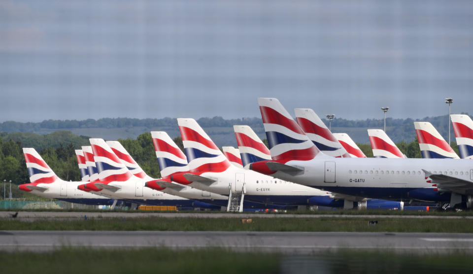 British Airways planes parked at Gatwick Airport in Sussex. (Gareth Fuller/PA Wire/PA Images)