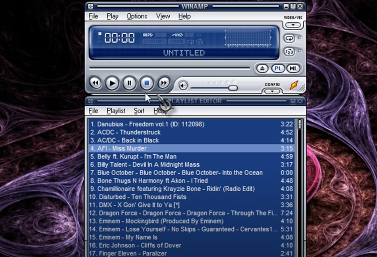 A winamp player on a computer screen