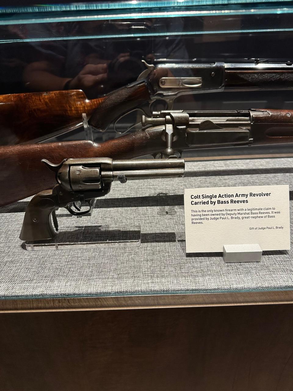 The Colt single-action Army revolver used by legendary U.S. deputy marshal Bass Reeves is on display at the U.S. Marshals Museum in Fort Smith, Arkansas.