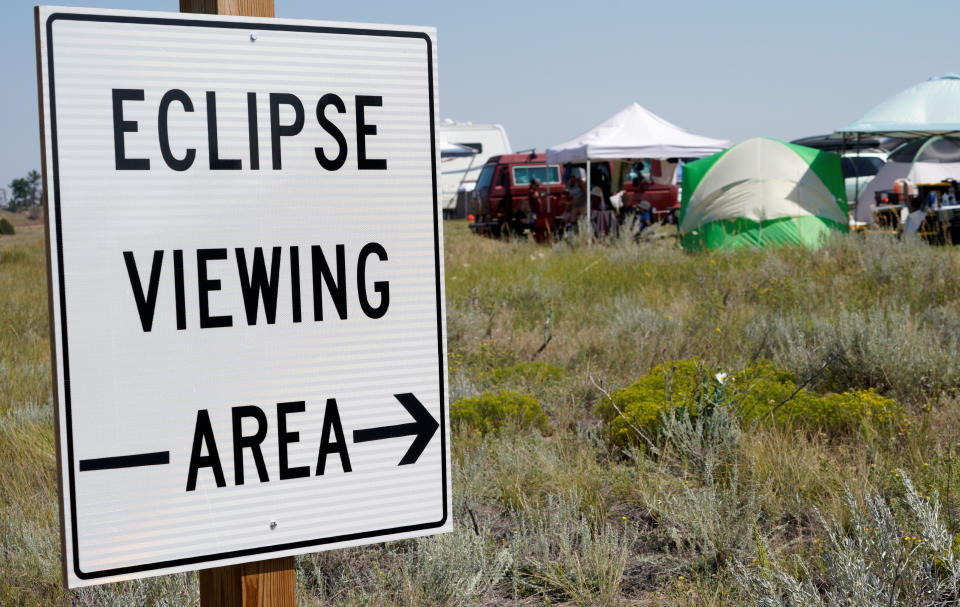 <p>A designated eclipse viewing area is seen in a campground near Guernsey, Wyoming, Aug. 20, 2017. (Photo: Rick Wilking/Reuters) </p>