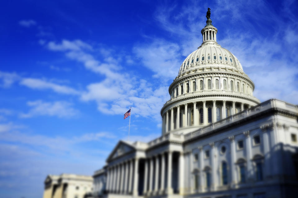 United States Capitol Building in Whashington DC with Flag