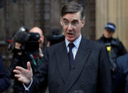 British Member of Parliament, Jacob Rees-Mogg, speaks from St Stephen's Entrance at the Houses of Parliament, in London, Britain November 15, 2018. REUTERS/Peter Nicholls