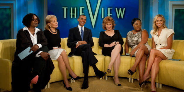 US President Barack Obama appears on the ABC daytime television talk show, 'The View' in New York, July 28, 2010, alongside hosts (L-R) Whoopi Goldberg, Barbara Walters, Joy Behar, Sherri Shepherd and Elisabeth Hasselbeck. AFP PHOTO / Saul LOEB (Photo credit should read SAUL LOEB/AFP/Getty Images) (Photo: )