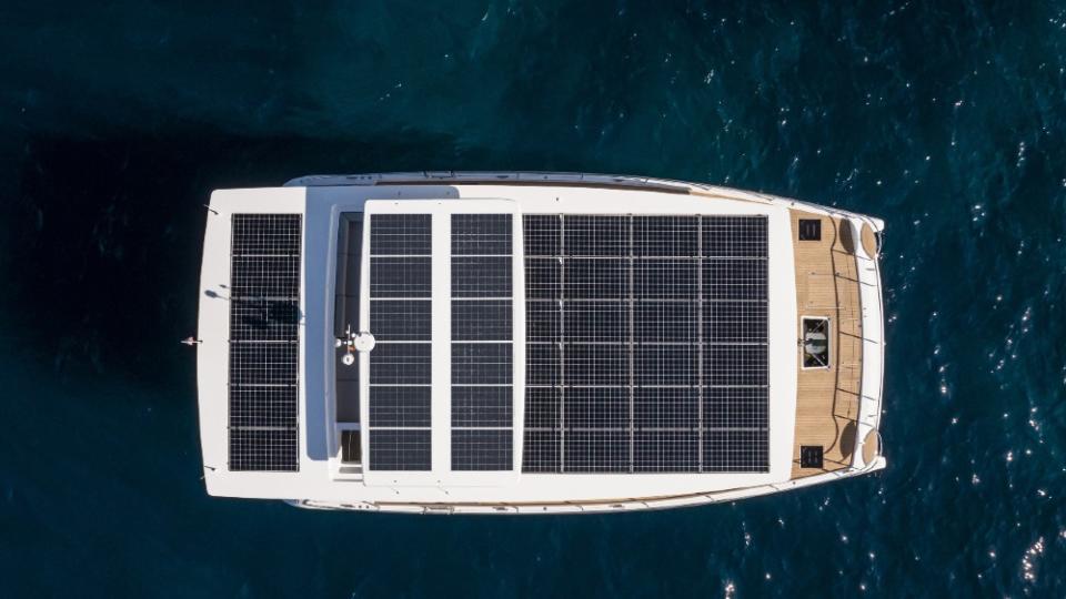 The batteries are recharged by solar panels that occupy nearly every available square foot of exterior space. - Credit: Courtesy Silent Yachts