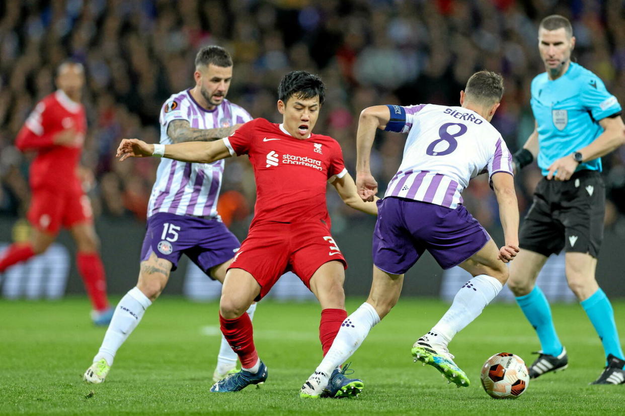 En octobre, Liverpool avait sèchement battu Toulouse (5-1). Les Violets ne se sont pas laissés abattre à domicile, ce jeudi.  - Credit:CHARLY TRIBALLEAU / AFP