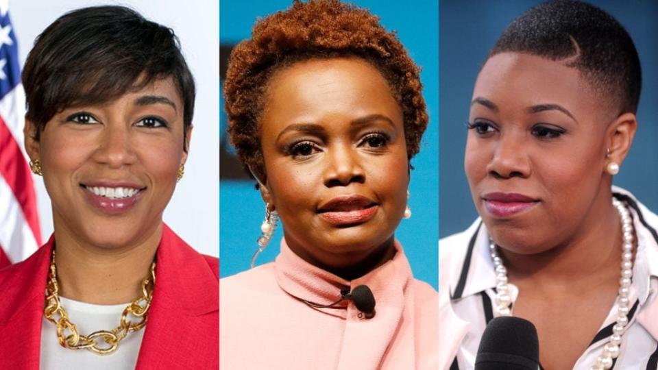 Left to right: Ashley Etienne, who will serve as Vice President-elect Kamala Harris’s communications director, Karine Jean Pierre, who will serve as White House principal deputy press secretary and Symone Sanders, who will serve as Harris’s chief spokeswoman. (Photo: Getty Images, U.S. Government)