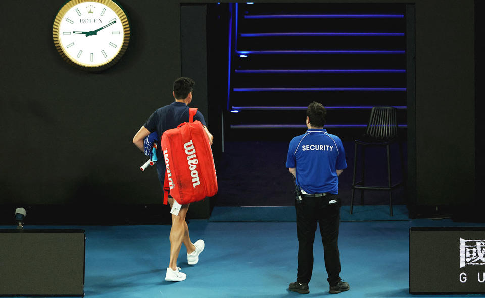 Milos Raonic, pictured here after his loss to Alex De Minaur at the Australian Open. 