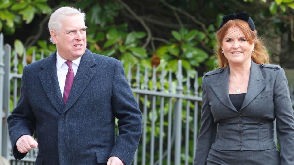 Prince Andrew, Duke of York, and Sarah, Duchess of York attend the Thanksgiving Service for King Constantine of the Hellenes at St George's Chapel on February 27, 2024 in Windsor