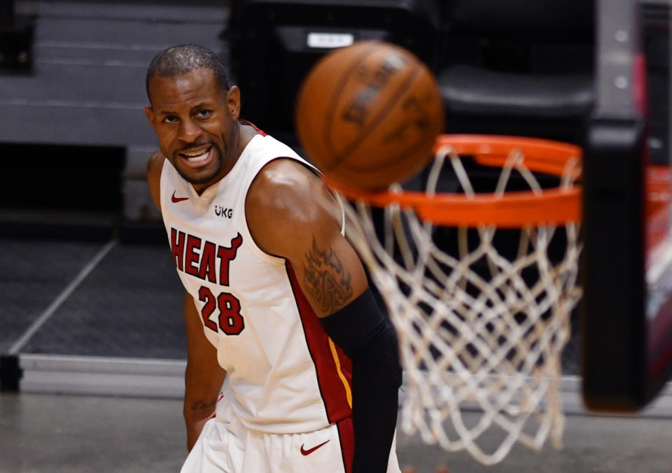 Andre Iguodala staring at the ball after a shot