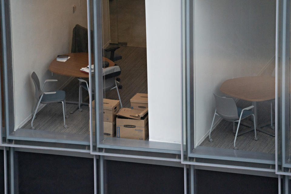 Boxes in a Washington office building.