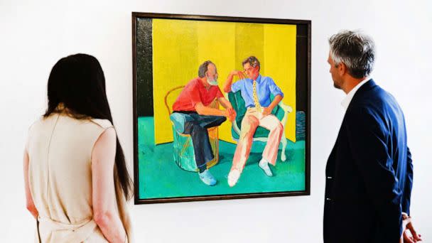 PHOTO: In this file photo taken on October 12, 2022 Christie's staff view 'The Conversation' by David Hockney on display at Christie's Los Angeles in Beverly Hills, California during the media preview of 'Visionary: The Paul Allen Collection.' (Frederic J. Brown/AFP via Getty Images)