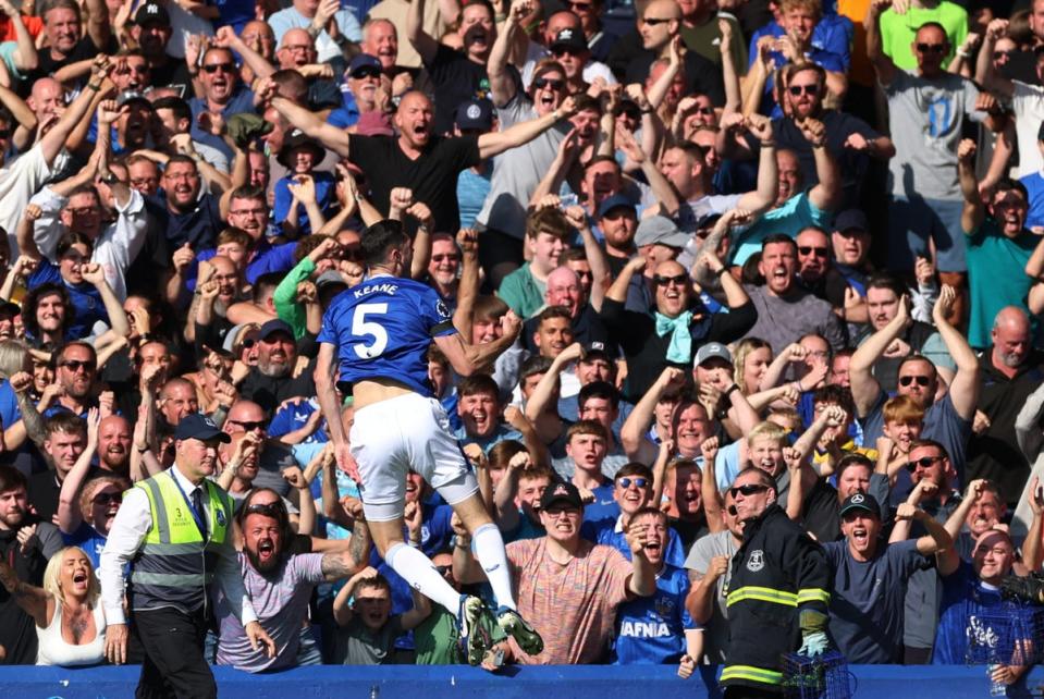 Michael Keane scored Everton’s first goal of the season to ease the pressure on Sean Dyche’s men (Reuters)