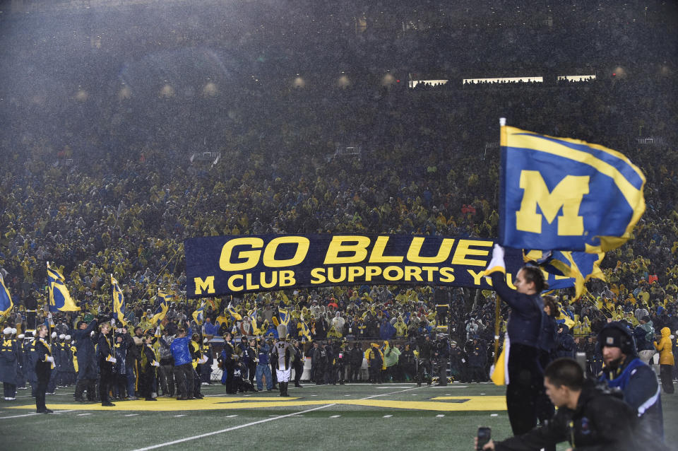 ANN ARBOR, MICHIGAN - OCTOBER 26: General view of fans during a college football game between the Michigan Wolverines and the Notre Dame Fighting Irish at Michigan Stadium on October 26, 2019 in Ann Arbor, Michigan. (Photo by Aaron J. Thornton/Getty Images)