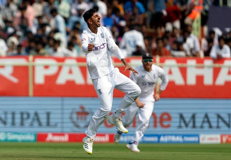 Shoaib Bashir took the wicket of Rohit Sharma for his maiden Test scalp (Reuters)