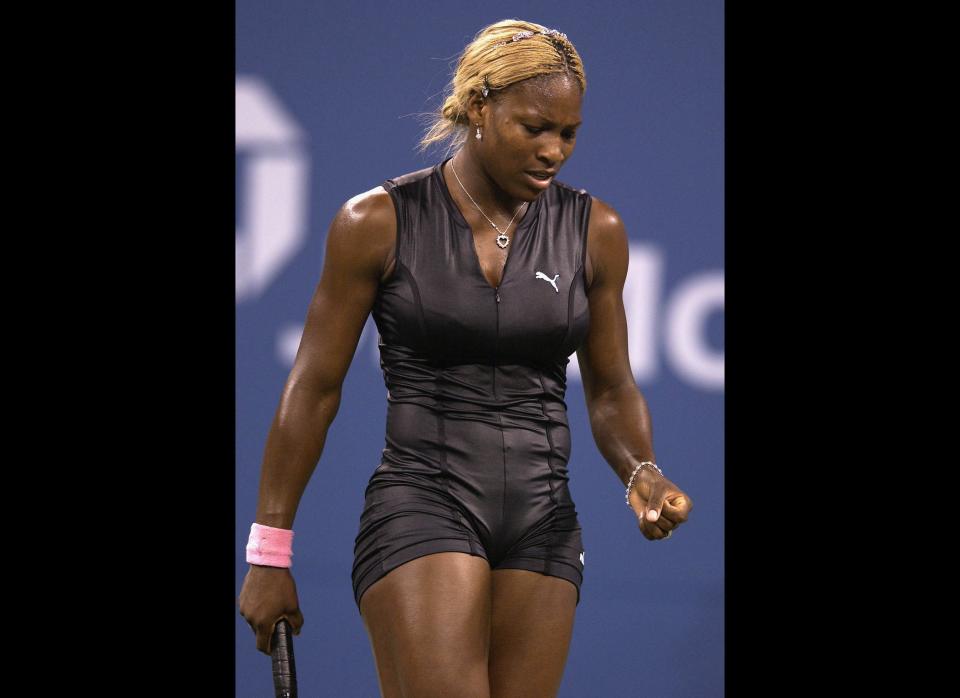 Serena the Power Ranger plays Corina Morariu during the US Open at the USTA National Tennis Center in Flushing Meadows Corona Park. 