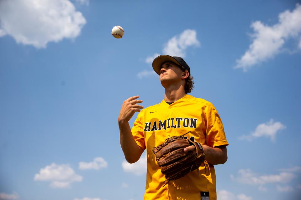 Hamilton's Thano Klett poses for a portrait Wednesday, June 21, 2023, at Hamilton High School. Klett has been named The Sentinel's Baseball Player of The Year. 