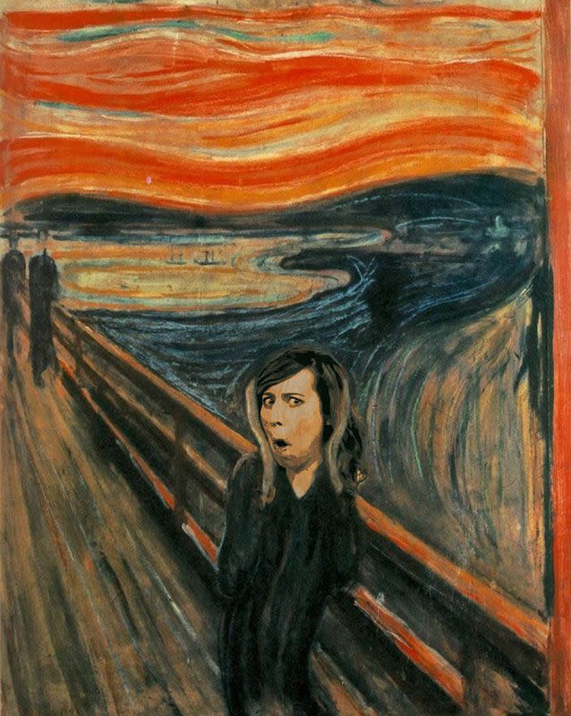 News reader Camille MacDonald looking like Edvard Much's 'The Scream'. Source: Reddit