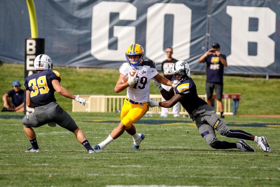 Parker Orgeron, now a UL offensive analyst, runs with a reception while playing for McNeese.