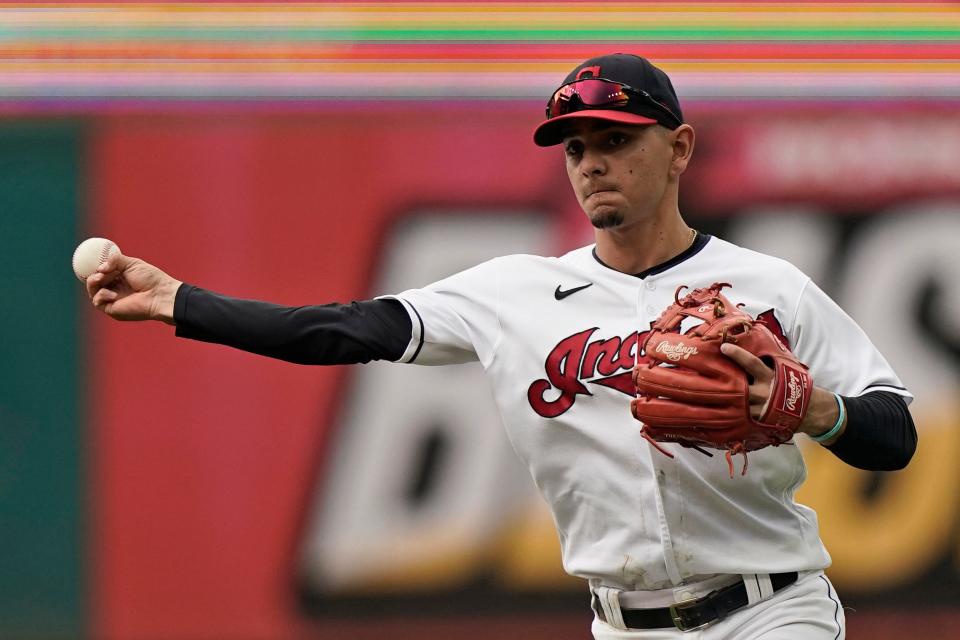 Infielder Andres Gimenez, the key player in the trade that sent Francisco Lindor to the New York Mets, could play either shortstop or second base next season. [Tony Dejak/Associated Press]