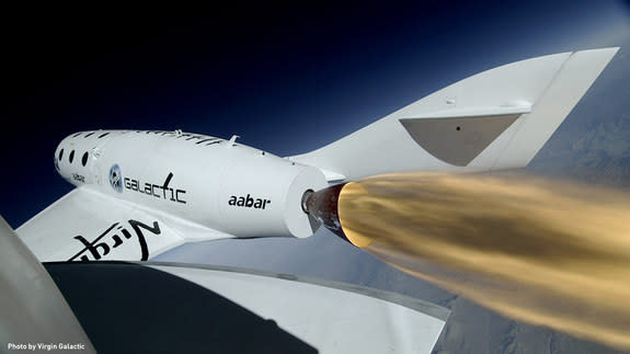 Frame from SpaceShipTwo Boom Camera during first rocket-powered flight on April 29, 2013.
