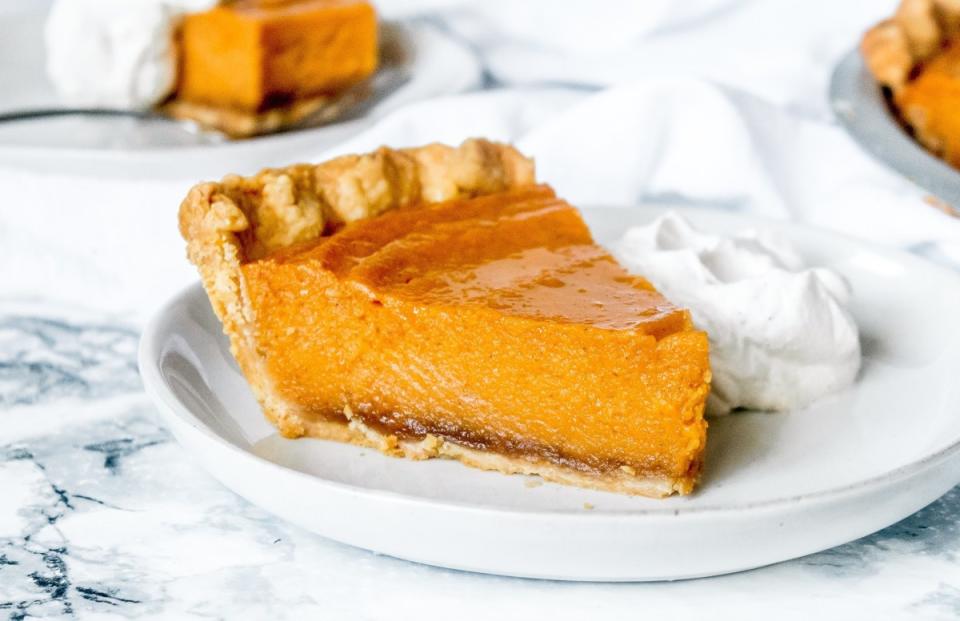 <p>Chenee Today</p><p>Rich, velvety sweet potato pie, perfectly sweet and spiced, with a boost from brown butter and a dark brown sugar layer, all in a homemade flaky, all-butter pie crust. This is a pie that you can tell is always made with love!</p><p><strong>Get the Recipe:</strong><a href="https://cheneetoday.com/brown-butter-black-bottom-sweet-potato-pie/" rel="nofollow noopener" target="_blank" data-ylk="slk:Brown Butter Black Bottom Sweet Potato Pie;elm:context_link;itc:0;sec:content-canvas" class="link "> <strong>Brown Butter Black Bottom Sweet Potato Pie</strong></a></p>