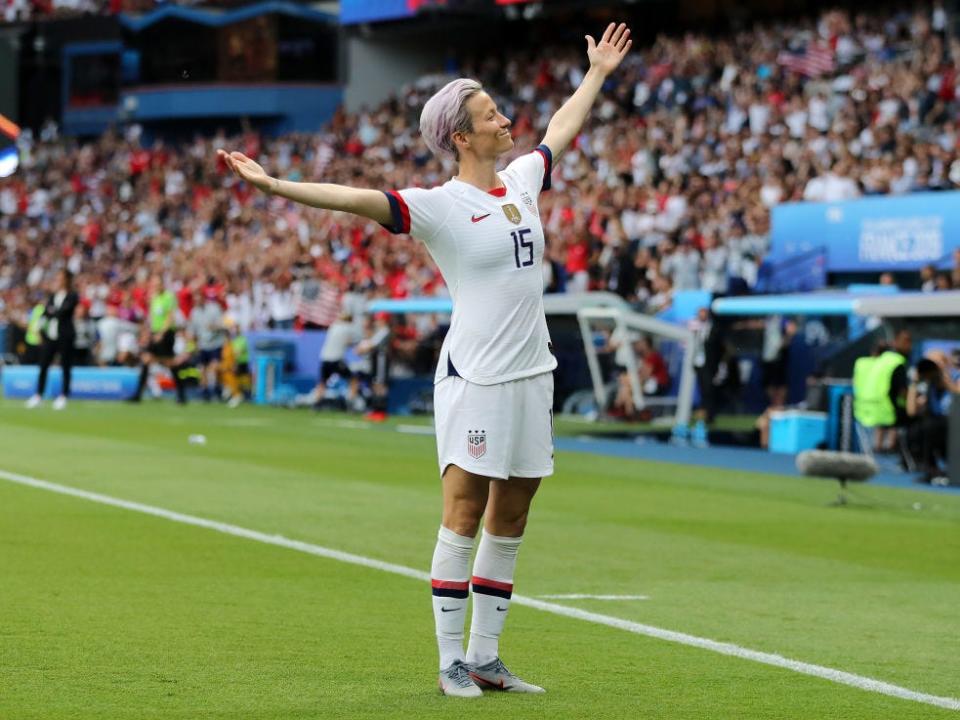 Megan Rapinoe after scoring a goal.