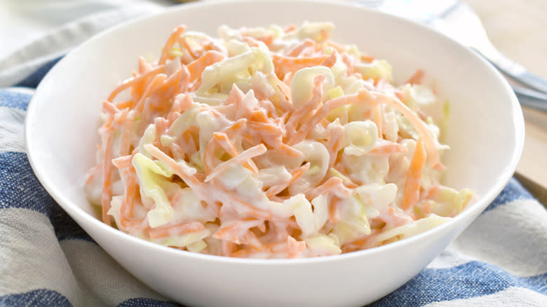 coleslaw in white bowl