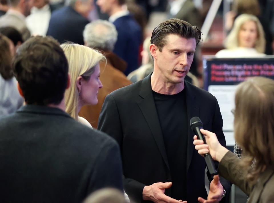 Matthew Reeve talks to members of the media at the premiere of “Super/Man: The Christopher Reeve Story,” which is about his father and features him, at the Rose Wagner Performing Arts Center in Salt Lake City on Friday, Jan. 19, 2024. | Kristin Murphy, Deseret News