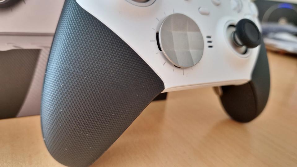 Xbox Elite Series 2 Core review image showing the rubberized grips up close