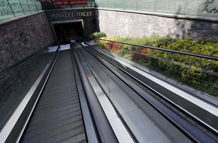 The entrance to a public toilet with escalator ramps is seen in Istanbul, Turkey, October 9, 2015. REUTERS/Murad Sezer