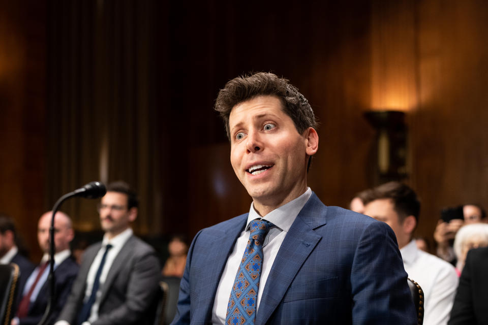 WASHINGTON - MAY 16: Sam Altman, CEO of OpenAI, reacts to cameras as he takes his seat before the start of the Senate Judiciary Subcommittee on Privacy, Technology and the Law hearing. 