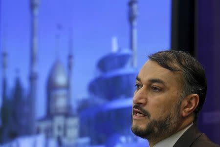 Iran's Deputy Foreign Minister Hossein Amir-Abdollahian speaks during a news conference in Moscow, Russia, September 22, 2015. REUTERS/Maxim Zmeyev