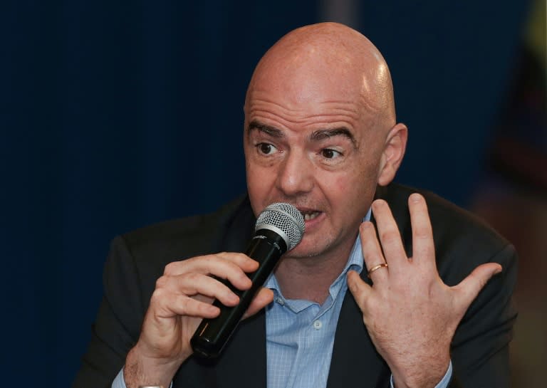 FIFA President Gianni Infantino speaks during a press conference at the FIFA Executive Football Summit in the Qatari capital Doha, on February 16, 2017