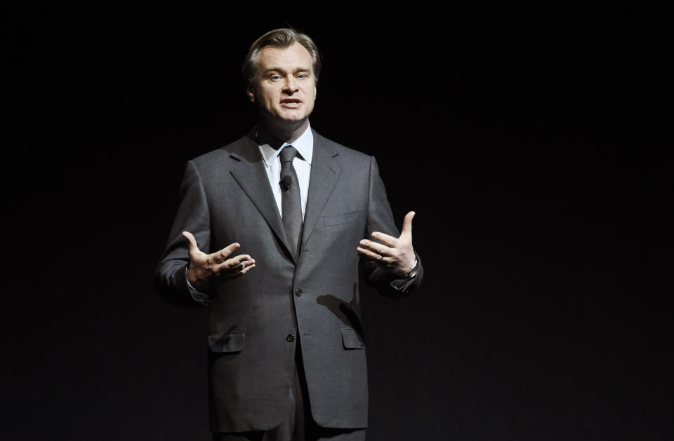 Christopher Nolan, director of the upcoming film "Dunkirk," discusses the film during the Warner Bros. Pictures presentation at CinemaCon 2017 at Caesars Palace on Wednesday, March 29, 2017, in Las Vegas. (Photo by Chris Pizzello/Invision/AP)