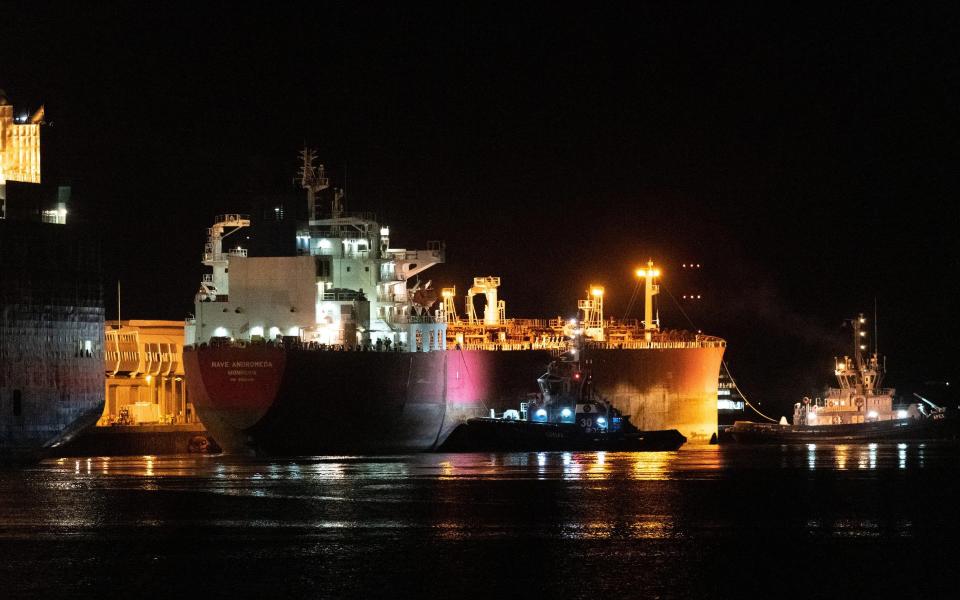 The Nave Andromeda arrives to port on October 26, 2020 in Southampton