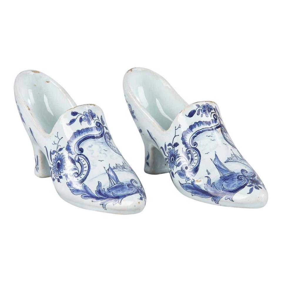 6) Miniature Delft Ceramic Shoes, Netherlands, 1940s