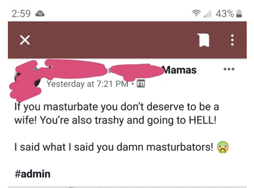 A man saying women shouldn't masturbate