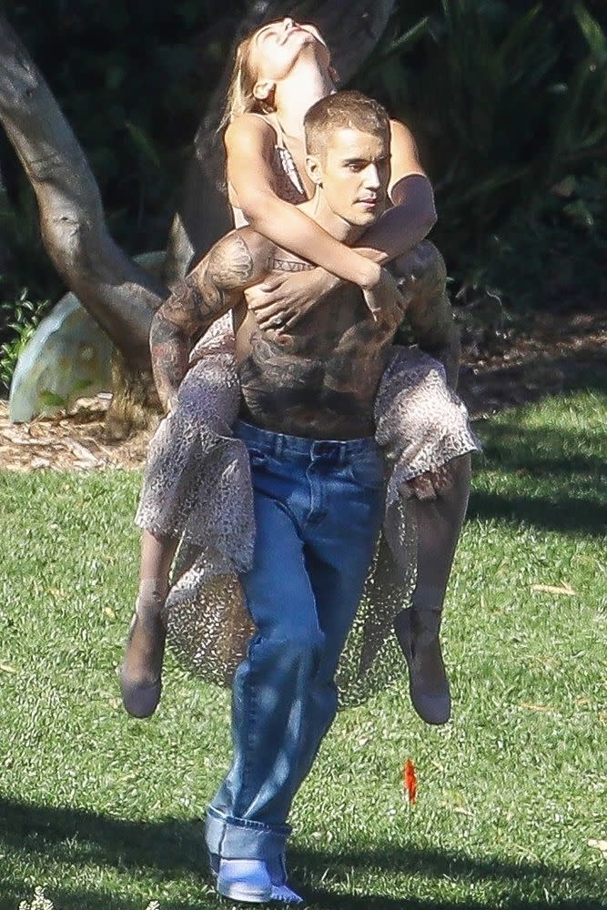 Justin Bieber Gives Hailey Baldwin to a Shirtless Piggyback Ride