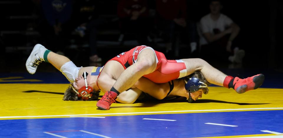 Airport's Isaac Kemp pinned Daniel Hubbard of New Boston Huron in the 190-pound finals at the 51st annual Monroe County Sheriff's Invitational Saturday.