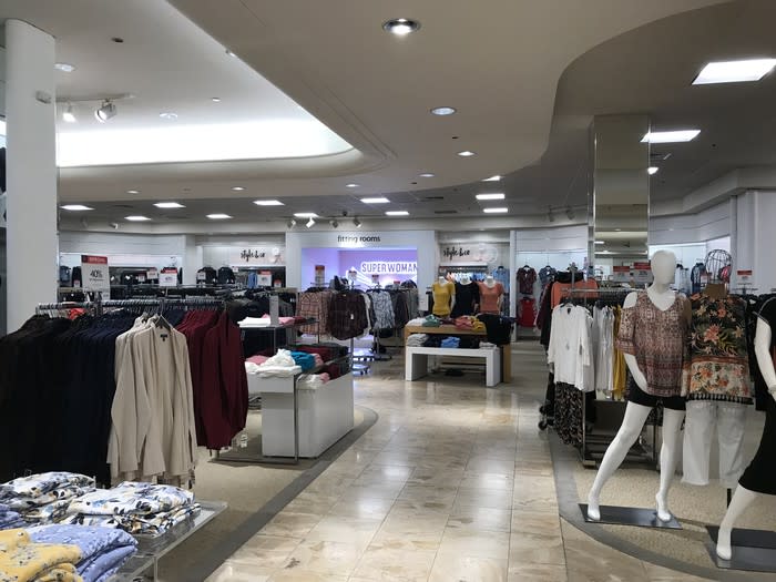 Merchandise displays in a Macy's store.