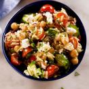 <p>This easy make-ahead salad is filled with all your favourite bright <a href="https://www.delish.com/uk/cooking/recipes/a29843193/mediterranean-chickpea-salad-recipe/" rel="nofollow noopener" target="_blank" data-ylk="slk:Mediterranean;elm:context_link;itc:0;sec:content-canvas" class="link ">Mediterranean</a> flavours and mix-ins, like tomatoes, olives, and cucumbers. Don't skip the homemade lemon-and-dill dressing—it's SO much better than anything you can buy in a bottle! </p><p>Get the <a href="https://www.delish.com/uk/cooking/recipes/a32157065/greek-orzo-pasta-salad-recipe/" rel="nofollow noopener" target="_blank" data-ylk="slk:Greek Orzo Salad;elm:context_link;itc:0;sec:content-canvas" class="link ">Greek Orzo Salad</a> recipe.</p>