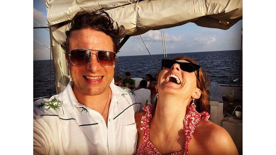 Jamie and Jools Oliver on a boat