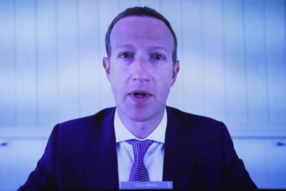 Facebook CEO Mark Zuckerberg testifies via video conference before the House Judiciary Subcommittee on Antitrust, Commercial and Administrative Law on "Online Platforms and Market Power" in the Rayburn House Office Building on Capitol Hill in Washington, DC on July 29, 2020.   Graeme Jennings/Pool via REUTERS