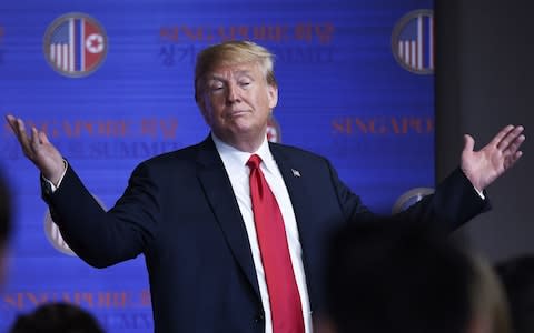 Donald Trump speaks to the media in an hour-long Press conference - Credit: SAUL LOEB /AFP