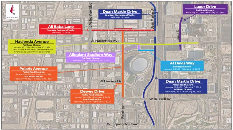 <em>A list of road closures proposed by the NFL that Clark County Public Works says may be approved closer to the starting dates. (NFL)</em>