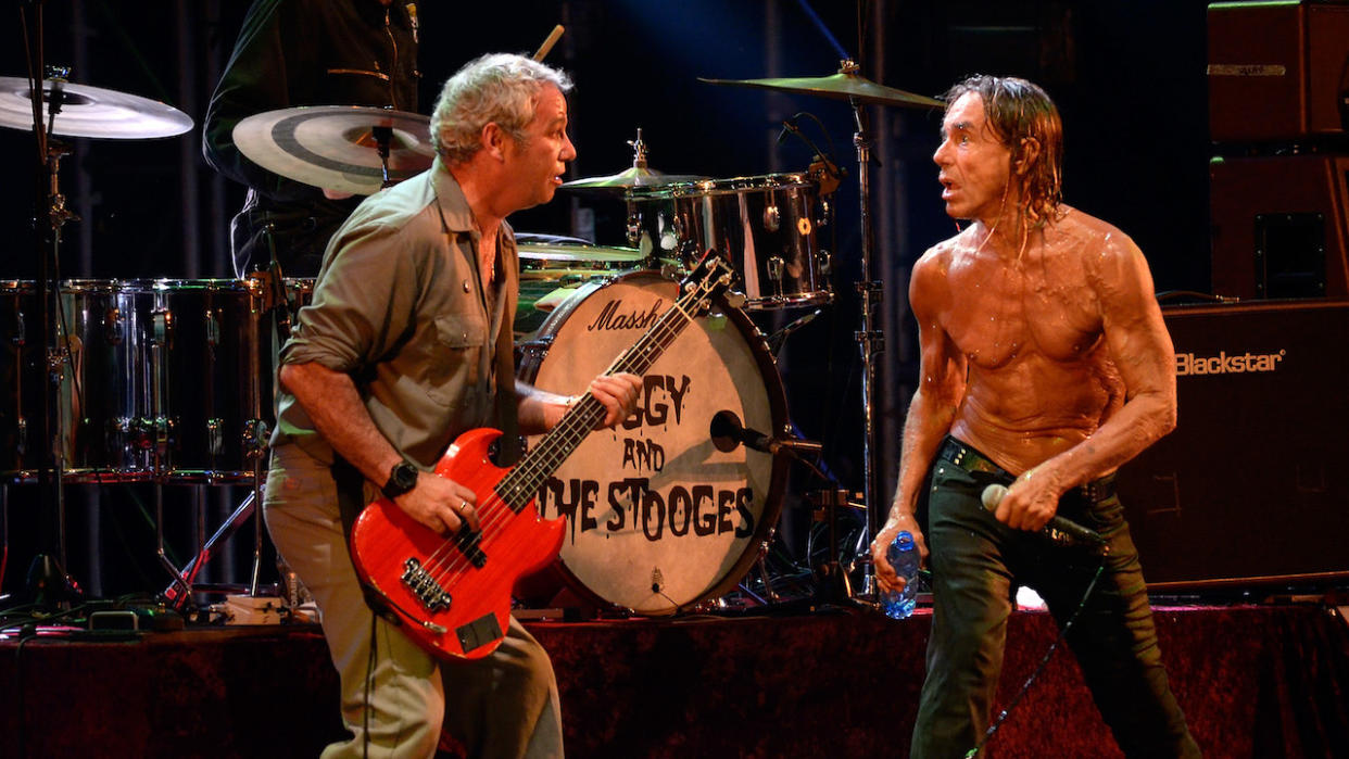  Iggy Pop (R) and Mike Watt (L) of Iggy Pop and the Stooges performs on stage during the Festival Cruilla 2012 held at the Forum on July 6, 2012 in Barcelona, Spain. 