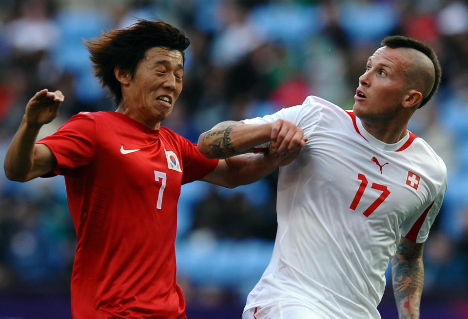 Michel Morganella of Switzerland's soccer team was dismissed from the Olympics for a discriminatory tweet against the South Korean soccer team. (Getty Images)