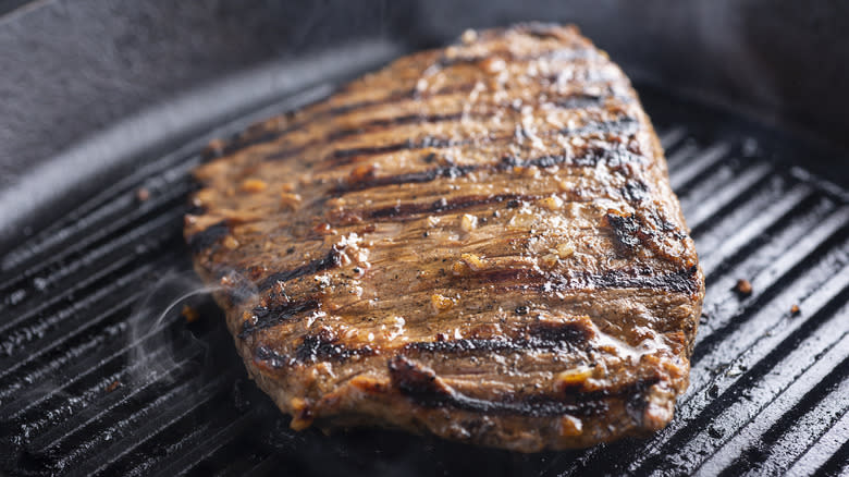 flank steak on grill pan